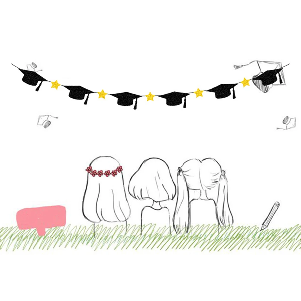 

Doctorial Hat Graduation Tassel Hanging Paper Paper Banner Flags Wall Decorations Reusable