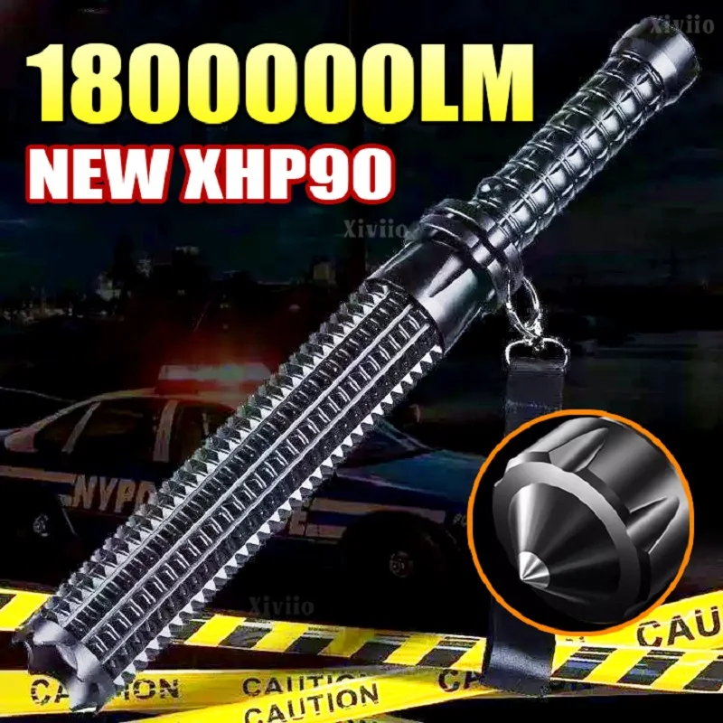 XHP90 Baseball BAT LED مصباح يدوي مصباح التصغير التلسكوبي للدفاع عن المصباح البيسبول Mace Torch Torch Tactical Baton الطوارئ