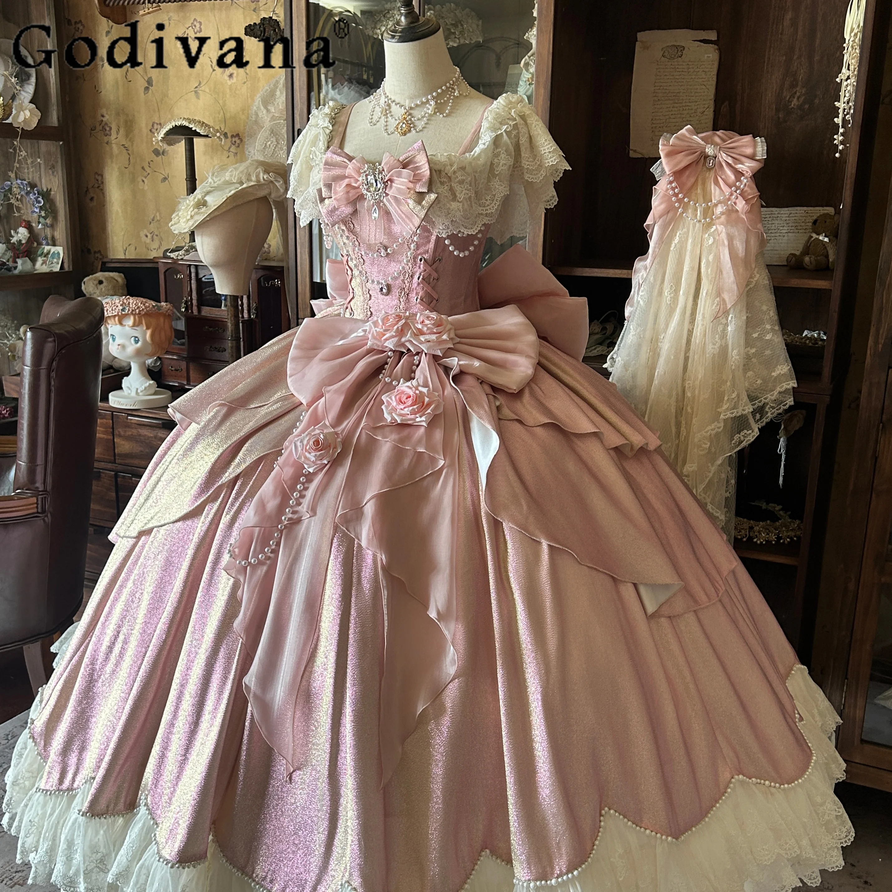 حالمة رائع اليابانية الأصلية لوليتا فستان الأميرة ثوب مسائي الوردي حفلة عيد ميلاد القادمة من العمر حفل القوس فستان حلو #1