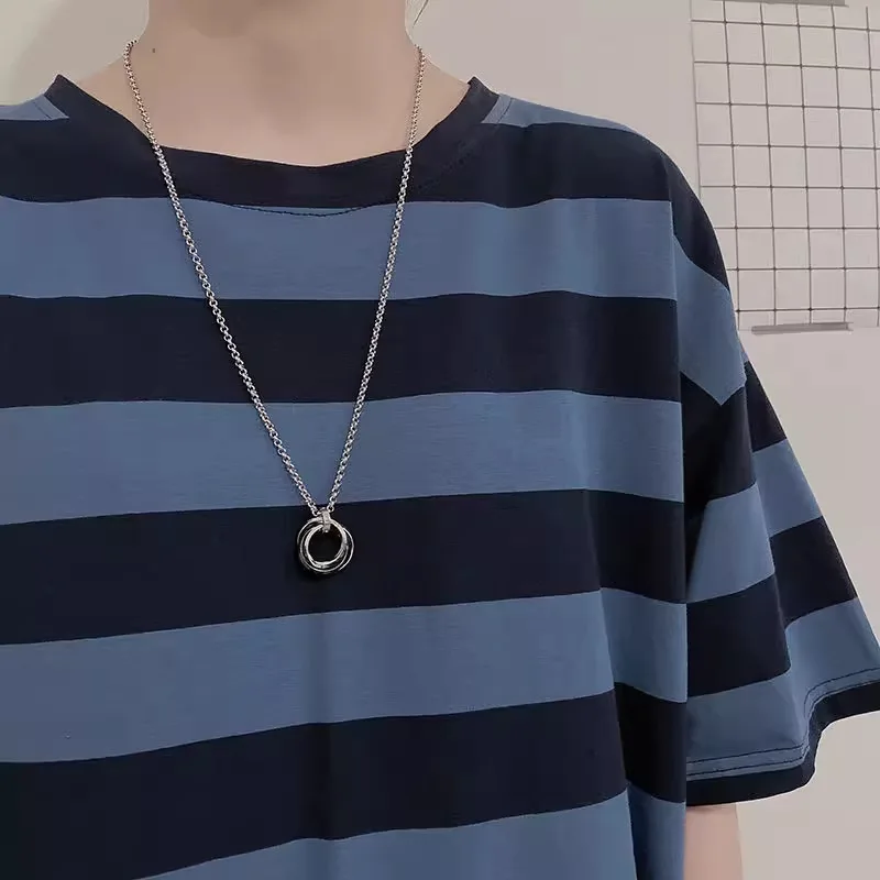 

Men's unisex ring, three ring hip-hop pendant, stainless steel circular pendant necklace, creative fashion party jewelry