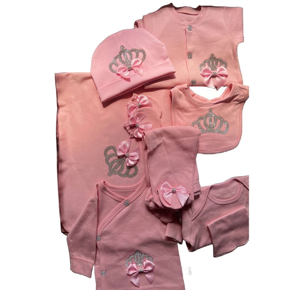 10pcs Newborn Baby Girl Outfits Luxury Infant Clothing 100% Cotton Welcome Home Crown Jewlery Gift Box Receiving Blanket Bedding