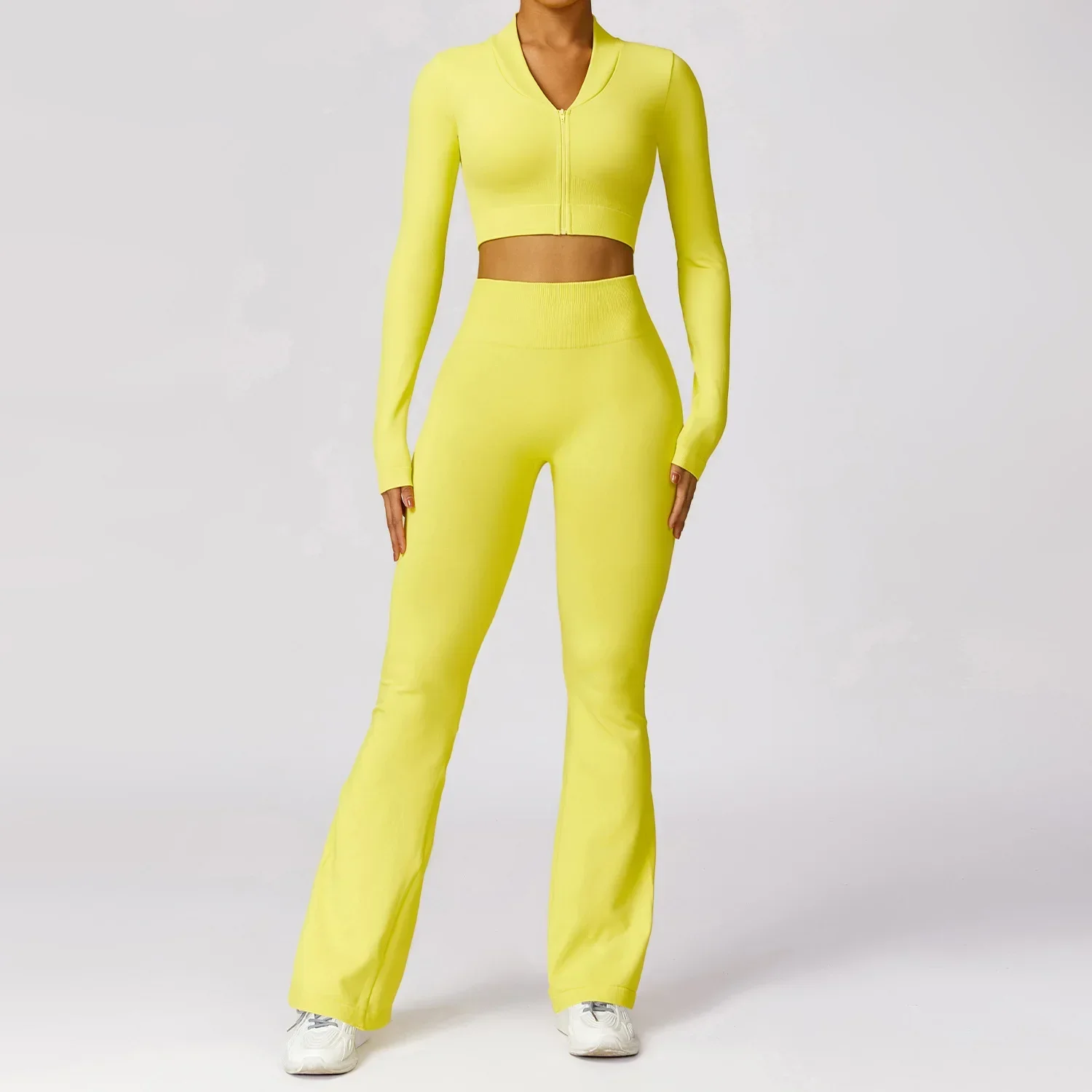 2PCS Seamless Yoga Set Gym Clothes Sportswear Yoga Suits For Women Fitness Set Tracksuits Zipper Long Sleeves Workout Leggings