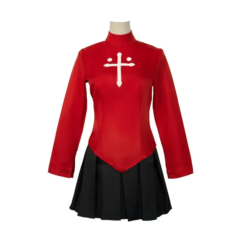 أنيمي لعبة مصير البقاء ليلة Tohsaka رين تأثيري حلي شعر مستعار للنساء قميص أحمر تنورة جوارب كليب x;2,f;5.n;