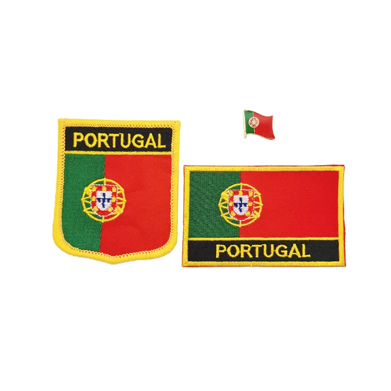 Portugal Portuguesa National Flag Embroidery Patches Badge Shield And Square Shape Pin One Set On The Cloth Armband Backpack