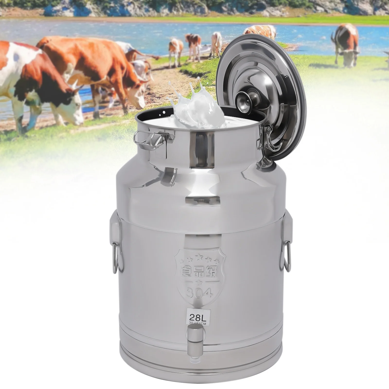 

28L/7.4Gallon Milk Can Wine Oil Rice Pail Bucket 304 Stainless Steel Tote Jug Silver with Sealed Lid and Faucet
