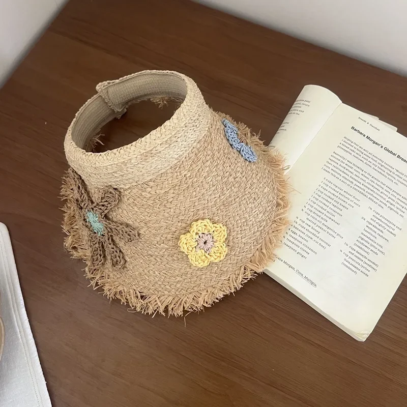 

Raffia Straw Headband Sun Hat Hand-Crocheted Wide Brim Open Top Raw Edge Design Beach Sun Protection for Women Summer