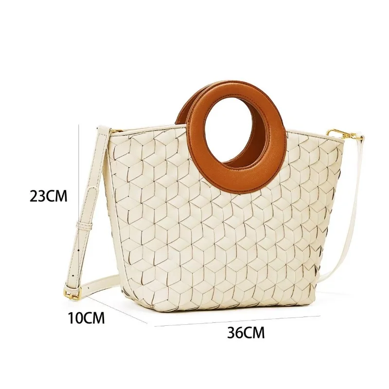 New Vegan Leather Woven Women's Handbag Fashionable Classic Handheld Basket Bag Diamond Pattern Tote Bag Versatile Commuting Bag