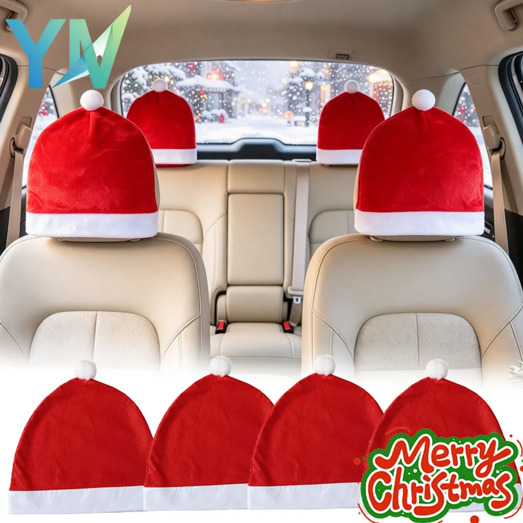 1-20PCS Xmas Santa Hat Car Seat Headrest Cover for Auto SUV Truck Van Interior Party Winter Christmas Home Garage Accessories