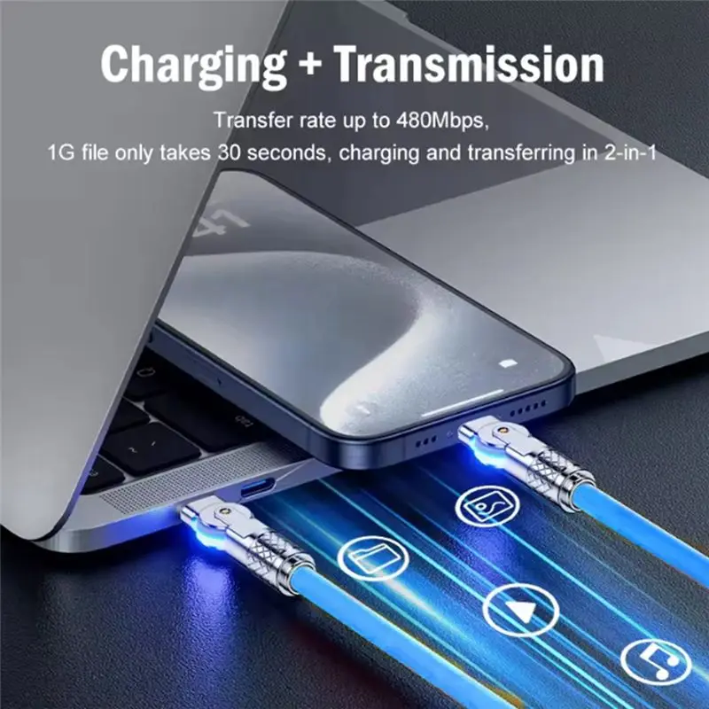 DT21 180° Swivel Double Elbow Mech Data Cable Type-C to Type-C Fast Charging 240W PD3.1 Data Cable 480Mbps for Laptop Tablet 1m