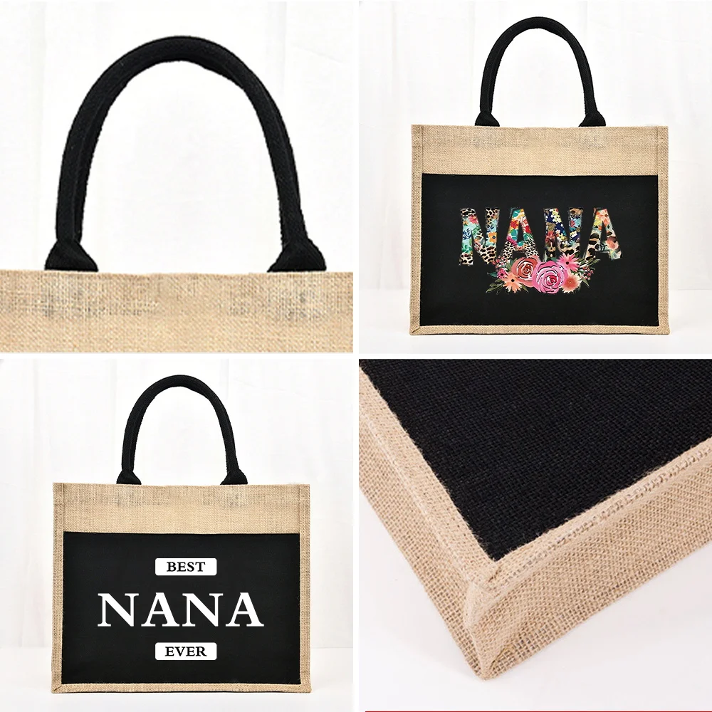 Tote Bag Reusable Jute Shopping Bag Large Capacity  Linen Grocery Bags Nana Series Beach Vintage Imitation Sacks Handbags