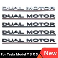 DUAL MOTOR Underlined Letters Emblem for Tesla Model Y 3 X S Car Styling High Performance Trunk Badge Sticker Chrome Black Red