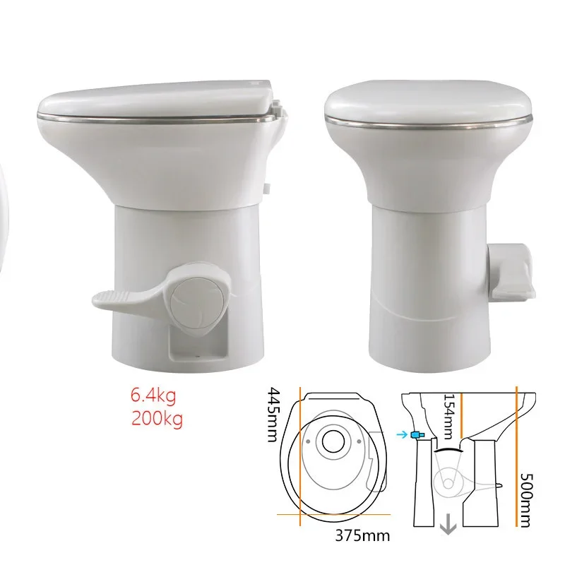 In-line RV Toilet, Stainless Steel Toilet, 200KG Load Capacity, Pre-flush Function, Suitable for RVs and Yachts