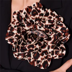 20cm Fabric Leopard Print Large Flower Brooch Vintage Jewelry Handmade Corsage Lapel Pins and Brooches for Women Accessories
