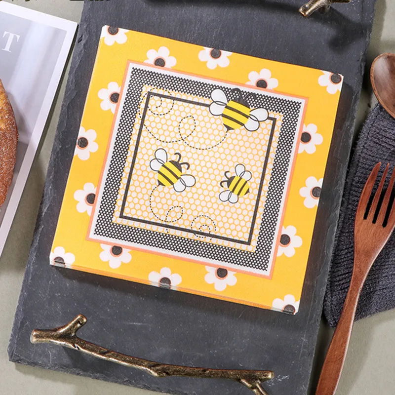 

20pcs/pack Cartoon Yellow Jacket Printed Cocktail Square Dinner Disposable Napkins Paper Children Birthday Party Decor