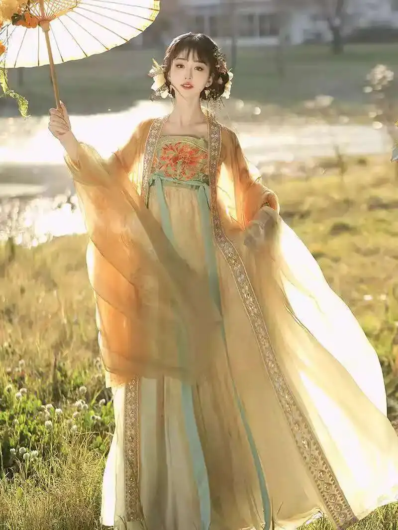

Hanfu For Women Tang Dynasty Style Fairy Heavy Embroidery Large Sleeve Shirt Spring Summer Qi Chest