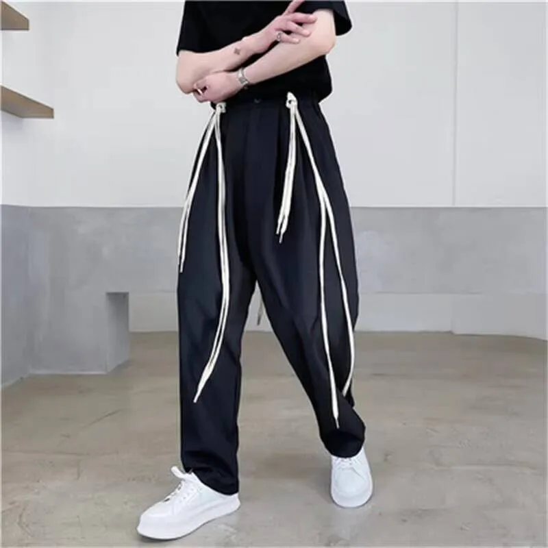 Autumn And Fashion Men's New Personality Trousers Spring Detachable Belt Decoration Youth Sunshine Leisure Loose Large Pants