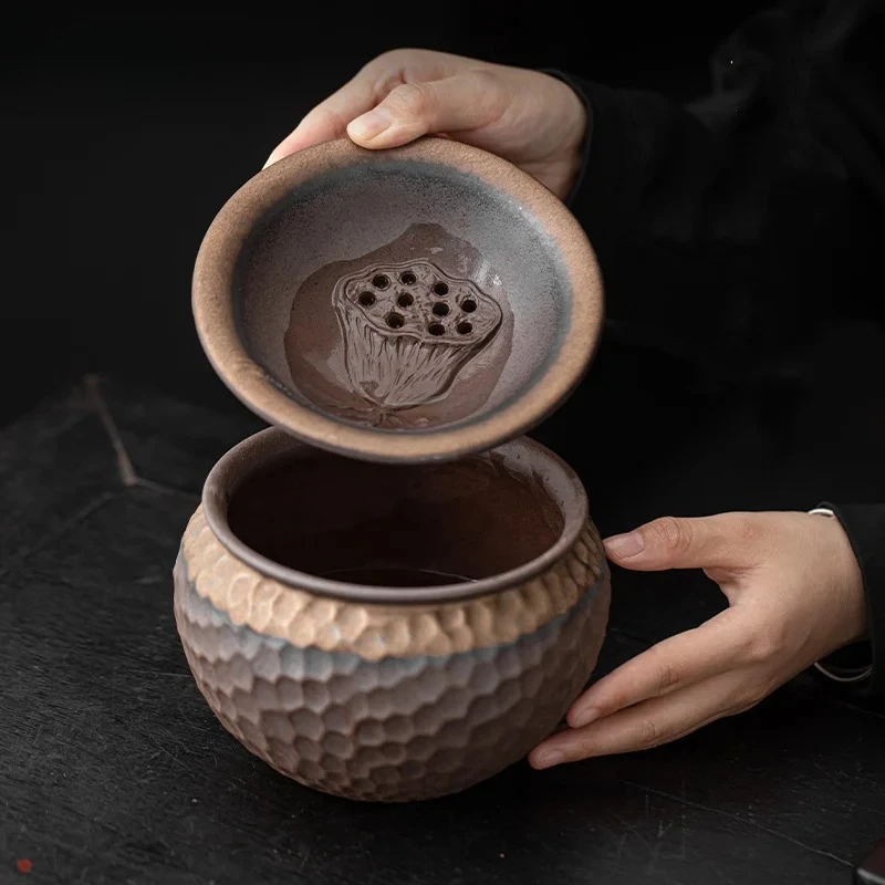 Lotus Seedpod Jianshui Japanese Style Gilding Iron Glaze Hammer Pattern Waste Tea Bucket Tea Ceremony Utensils Tea Wash Bowl