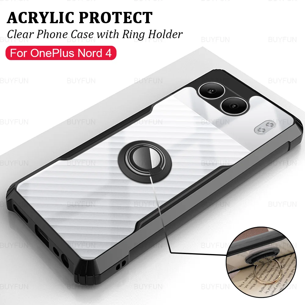 Acrylic Phone Case For OnePlus Nord 4 2024 6.74 inches Protective Shell with Ring Stand One Plus 1+ Nord4 1+Nord4 Shockproof