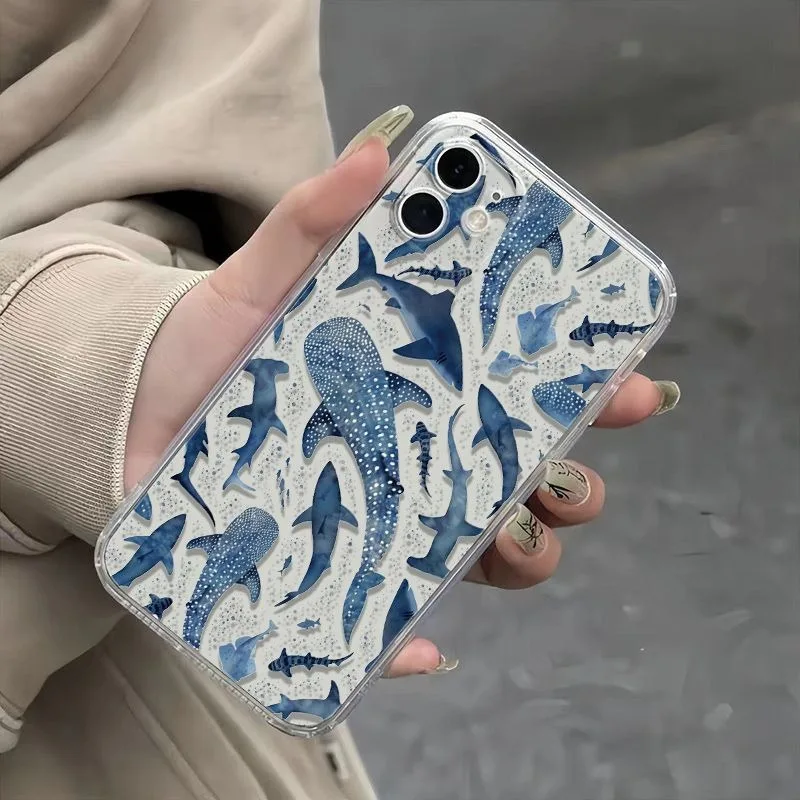 Transparent Blue Whale Shark Phone Case For Samsung S20 S21 S22 Plus S23 S24 FE S25 Note 20 Ultra A15 A16 A23 A24 A25 5G Case
