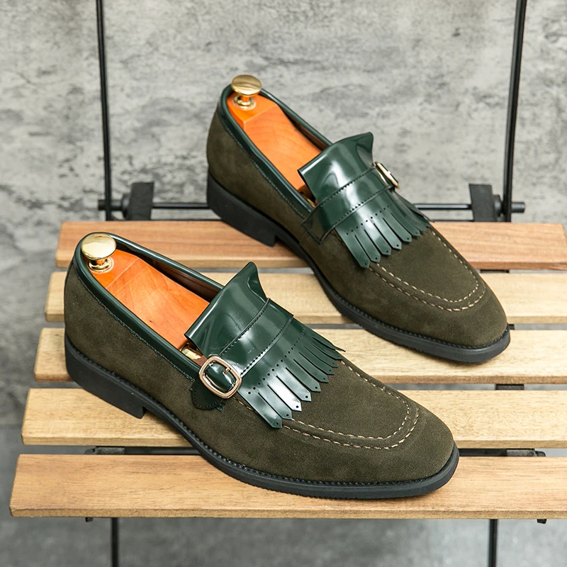 

Hot Selling Men's Suede Shoes Europe America Square Toe Dress Shoes Luxury Business Shoes Men's Green Loafers Free Delivery