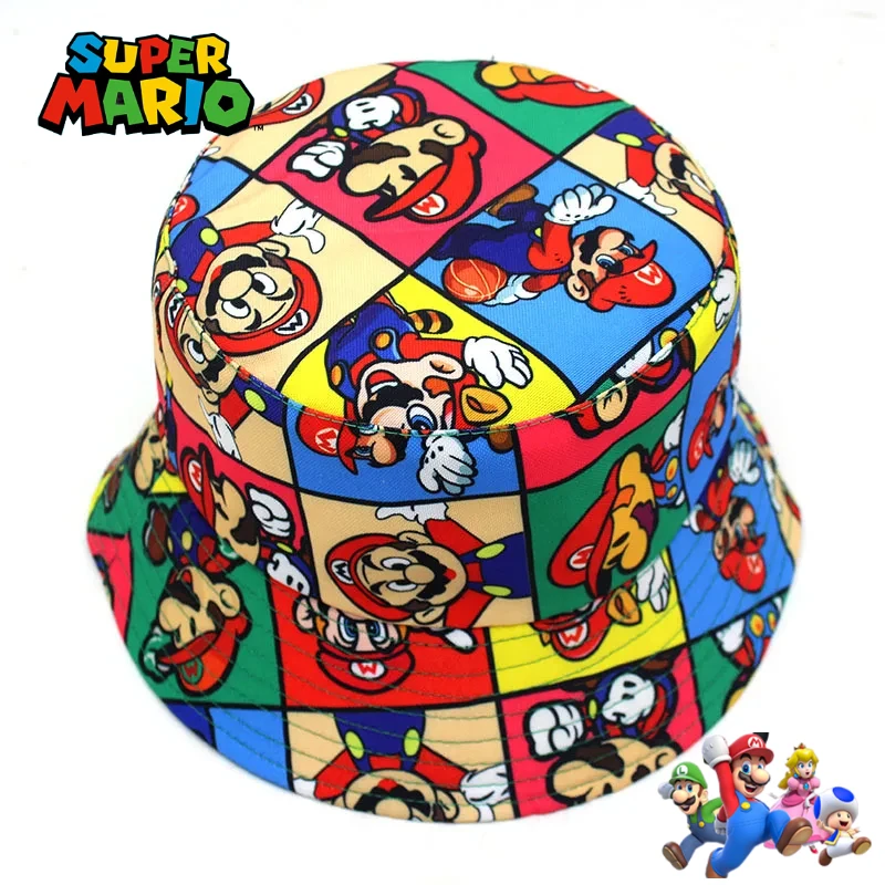 Super Mario Bros Peripheral Figures Printed Fisherman Hat Cartoon Double-sided Wearing Sunhat Fashion Matching Accessories