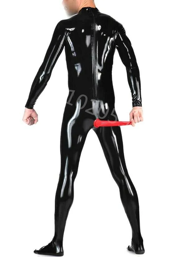 

Natural Latex Gummi Rubber Catsuit bodysuit men latex unitard with sheath custom Catsuit 0.4mm