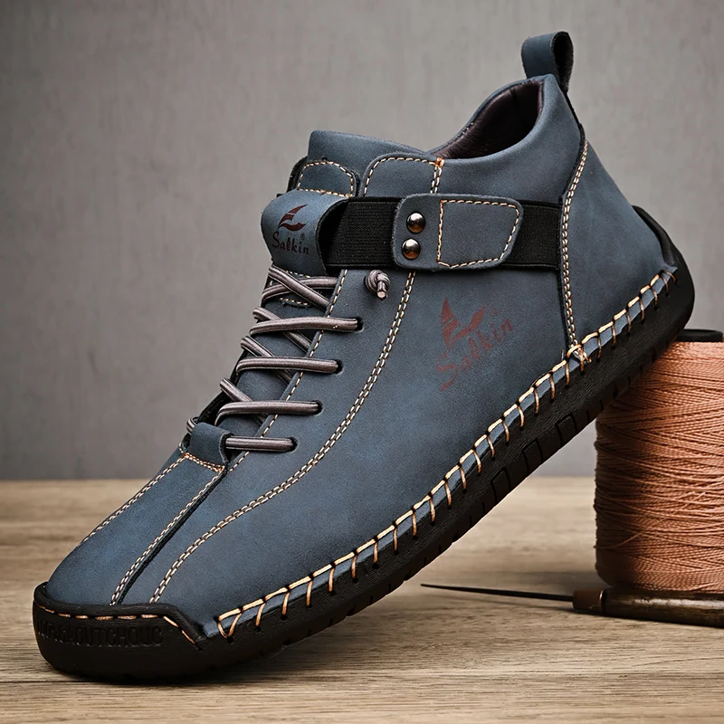 New 2026 Handmade Leather Casual Men Shoes Design Sneakers Man Breathable Leather Shoes Men Ankle Boots Outdoor