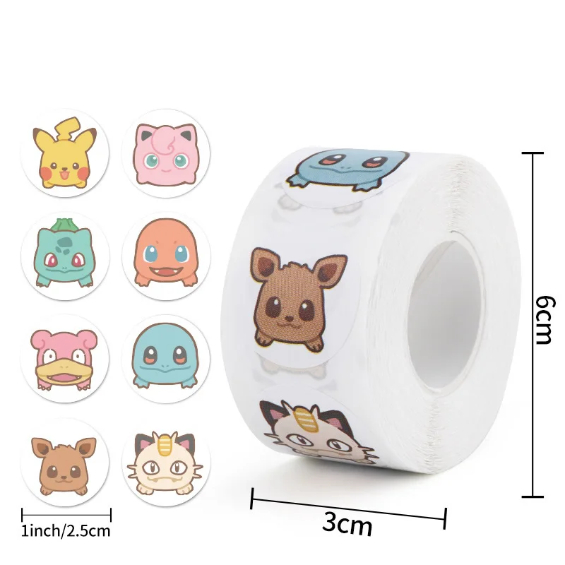 Rollo de 500 Uds. De pegatinas de Pokémon de dibujos animados, sello redondo de Anime Kawaii, pegatinas para ordenador portátil Diy, pegatinas, libro bonito, recompensa para niños, juguete para regalo