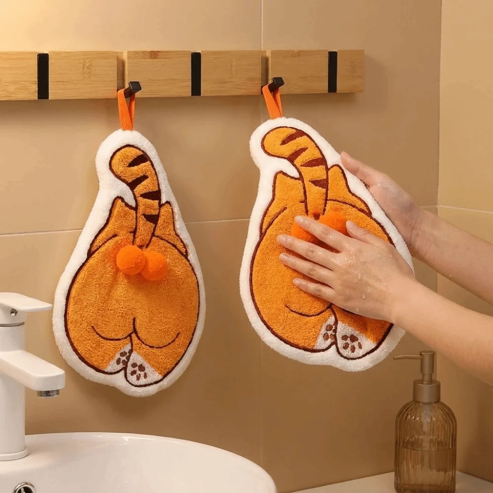 Super Absorbent Cartoon Hand Towel Thickened Coral Fleece Kitchen Towel Soft Cat Pattern Absorbent Hand Cloth Dormitory