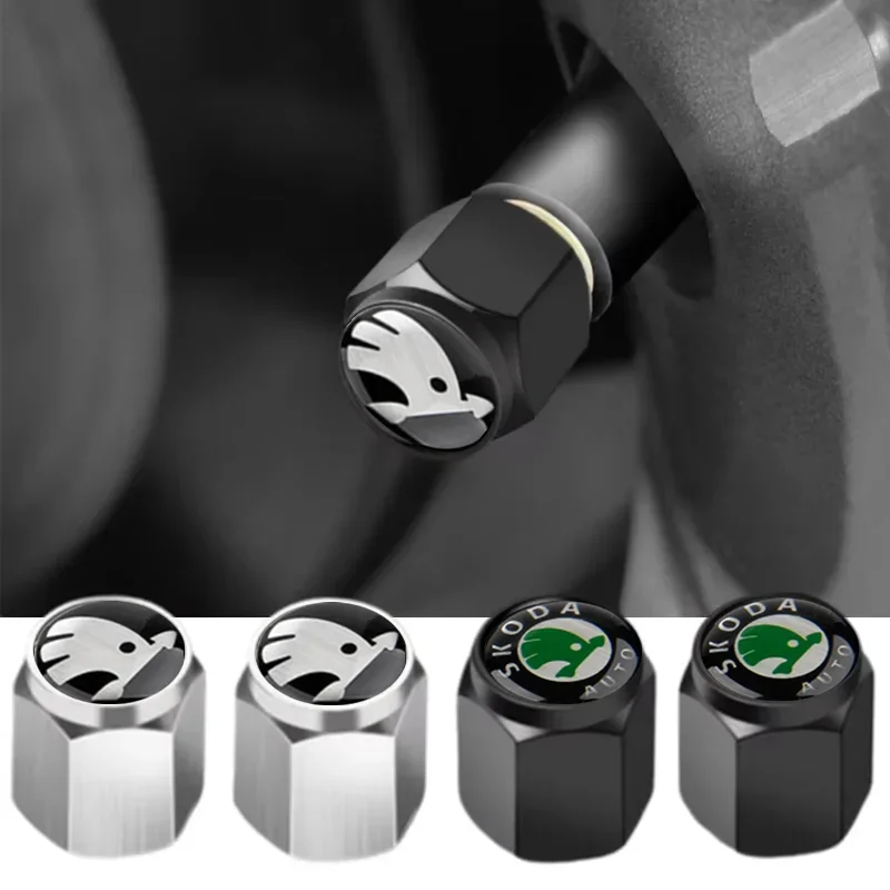 4pcs/set Car Tyre Valve Stem Caps for Skoda Superb Kodiaq Rapid Yeti Karoq Octavia Fabia Kamiq Kodiak Spaceback Tire Accessories