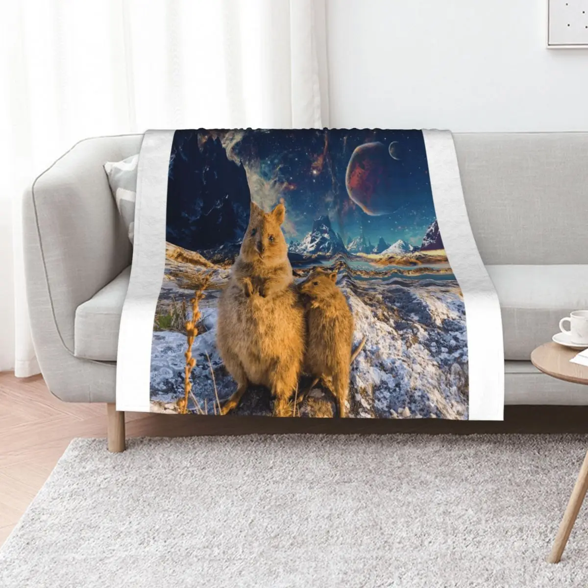 

Happy Quokka Trip to Space Throw Blanket Sofa halloween Cute Warm Blankets