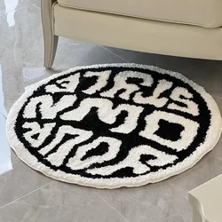 Creative Black and White Letters Circular Carpet Art Trend Sofa Tea Table Rug Living Room Bedroom Bedside Washable Rugs