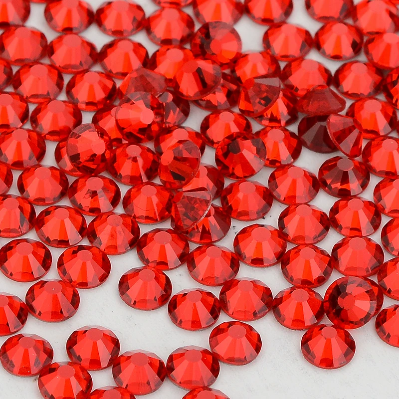 All Size SS3-SS60 Light Siam Glass Flatback Rhinestone High Quality Red Round Silver Bottom Glue On Diamond for Nail Art Dress