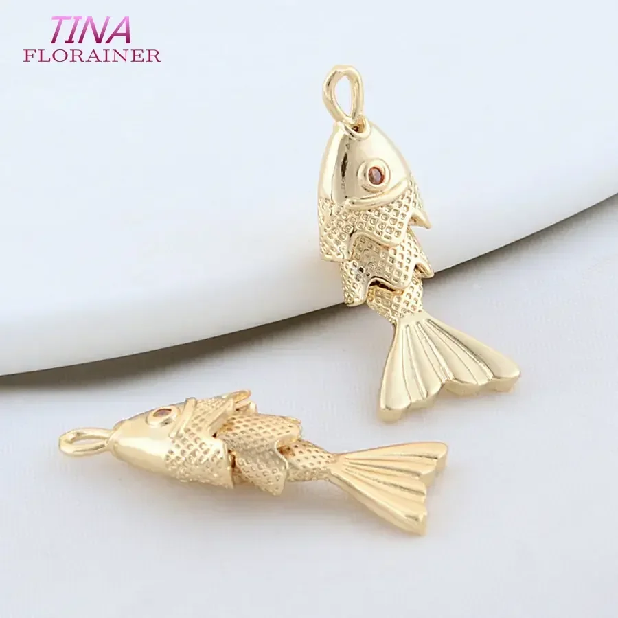 9*22.5MM 13*24MM 18K Gold Plated Brass and Zircon Fish Charms Pendants Necklace Bracelet Jewelry Making Supplies Diy Accessories