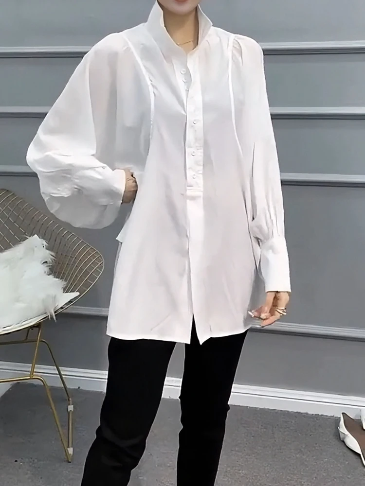 

Ele White irt Casual Long Sve Faionable Утягивающий универсальный большой размер Осень 2025 Новый Sle French Sle Snow Drea...