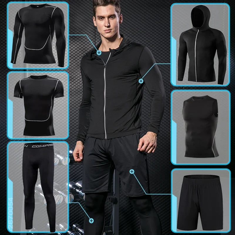 Men\'s Sports Suit Compression Tracksuit Fitness Gym Clothes For Jogging Sets Running Sportwear Training Exercise Workout Tights