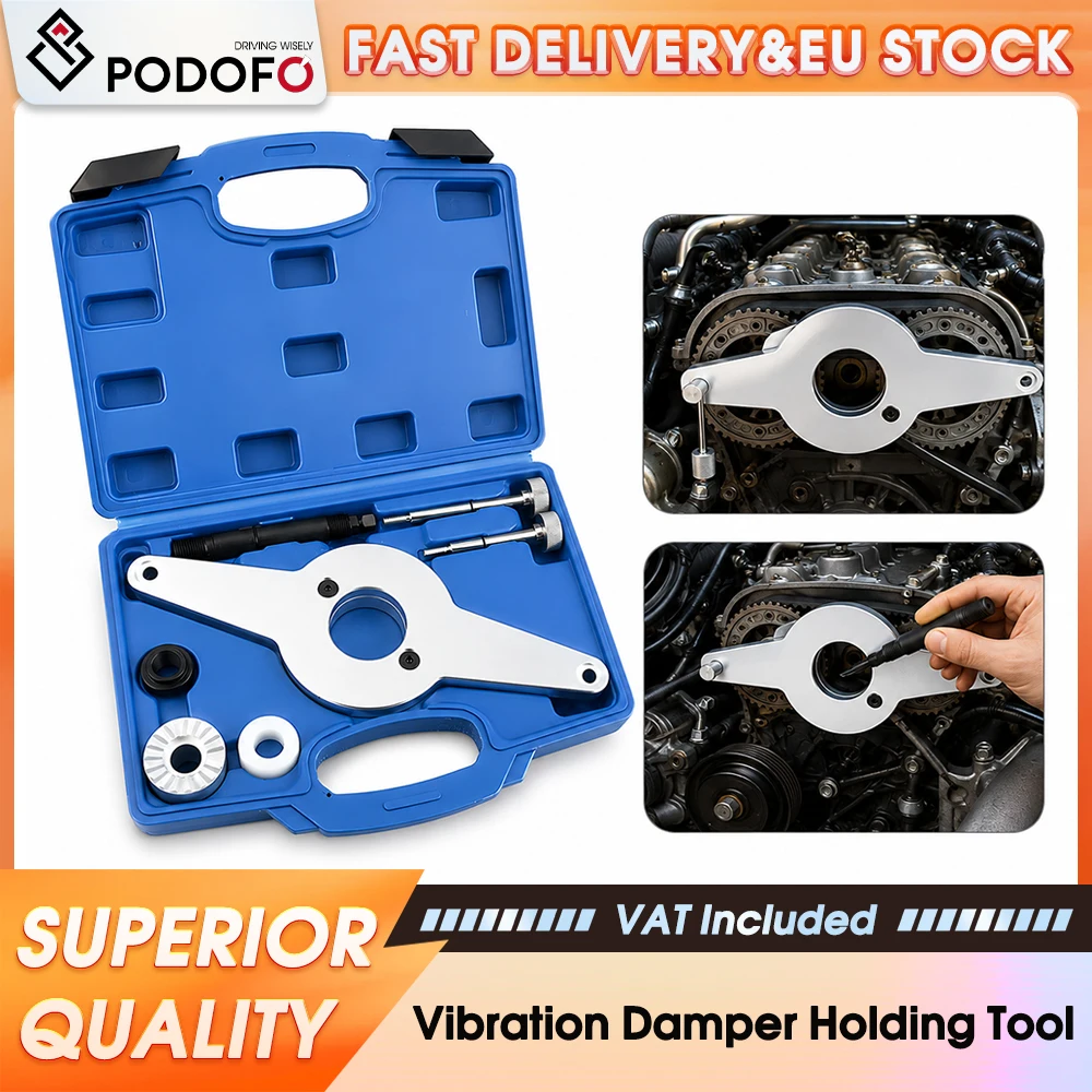 Podofo Kit de 7 outils de démontage de poulie de vilebrequin et d'amortisseur de vibrations OEM T10531, ensemble de démontage de balancier harmonique, outil professionnel de fixation d'amortisseur compatible avec les moteurs Audi Seat EA888, équipement de réparation de calage pour garage