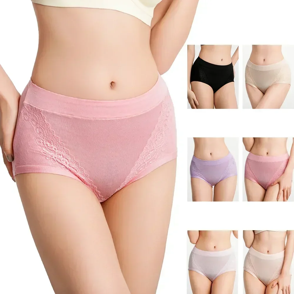 3pcs/pack 2024 Women High Waist Panties Female Briefs Modal Lace Plus Size Underpants Mother Middle Aged Oversize Underwear