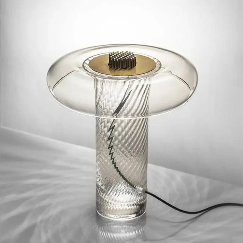 Nordic Creative Ribbed Glass Table Lamp,Minimalist Luxury Style,Glass & Metal,for Living Room Study Bedroom Bedside, Decor Light