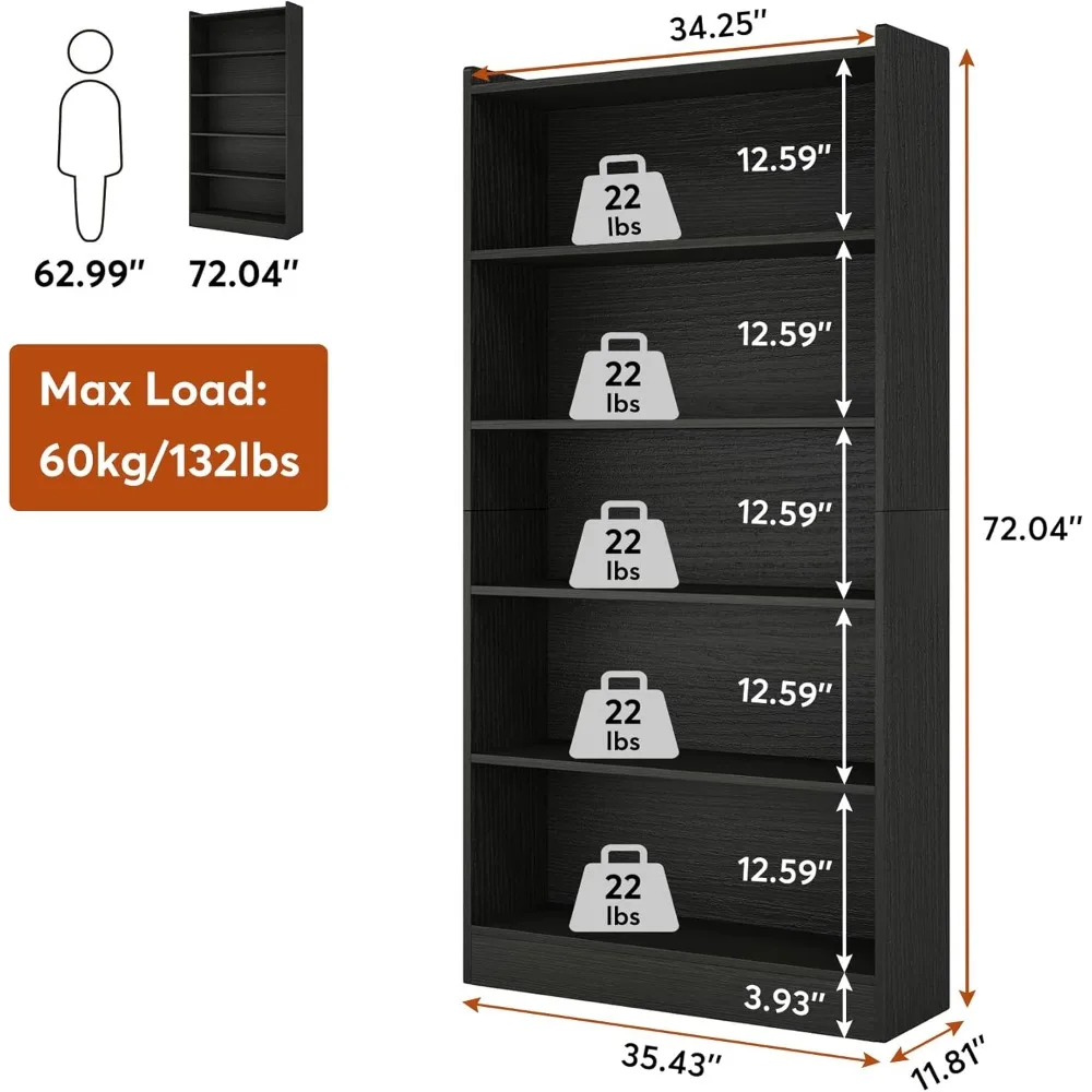 72-inch Tall Bookcase,Modern 6-Tier White Library Bookshelf with Storage Shelves,Large Open Bookcases Wood Display Shelving Unit