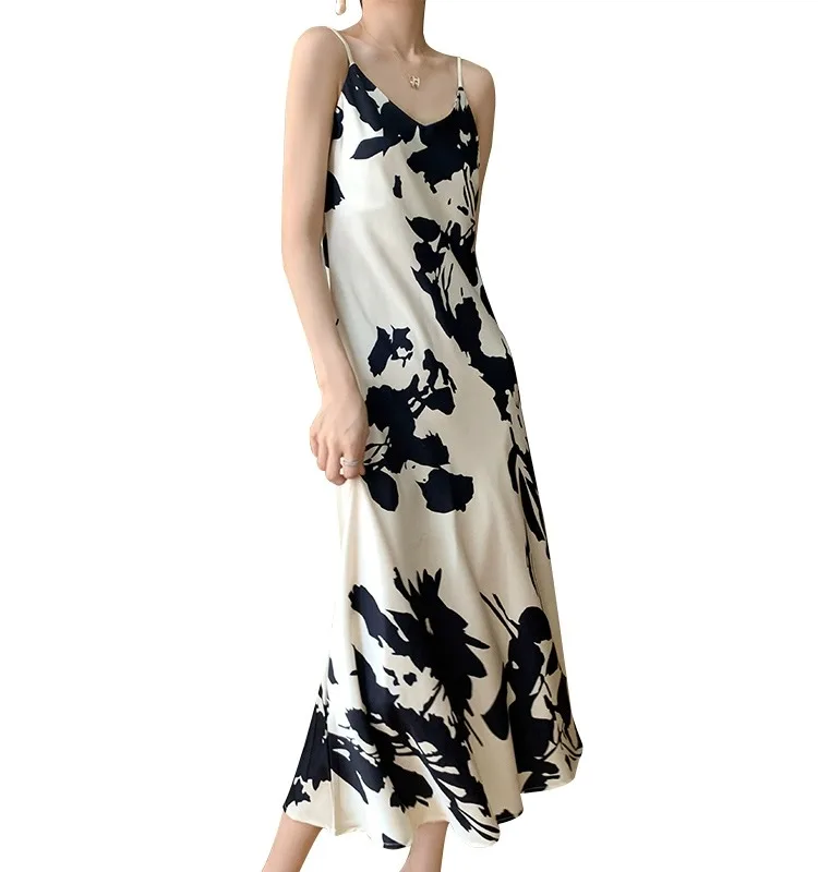 Seide Acetat Satin Wrap Dr V-Ne Sommer Neue Sle frauen Dr Casual Lose Strap Lange Dr Vielseitig einteilig Dr