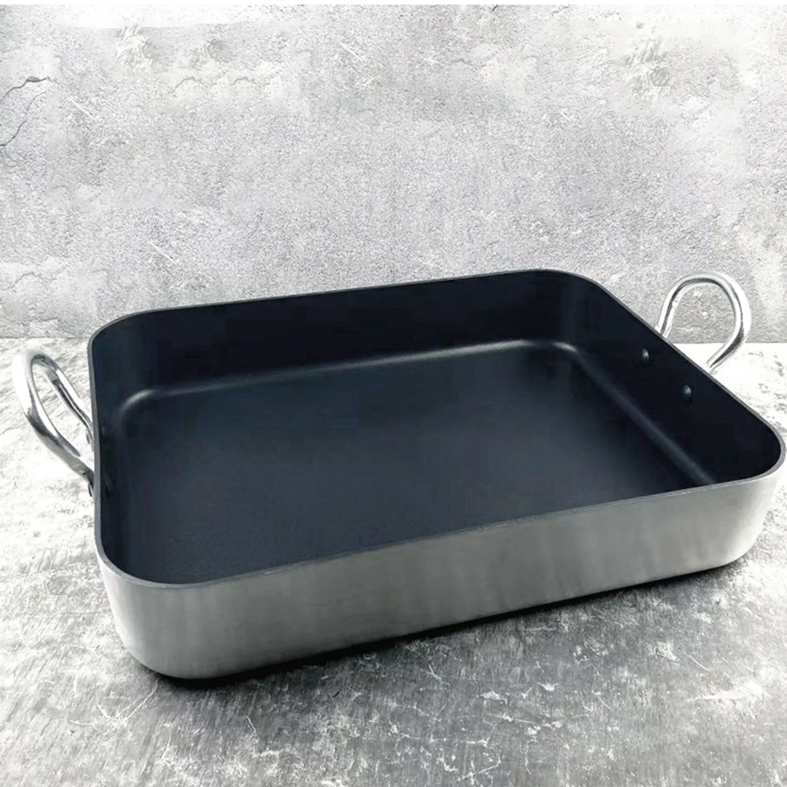 Rectangular Non-Stick Frying Pan, Rectangle Frying Pan Nonstick Aluminum Alloy Flat Single Bottom Fry Pan with Handles for Home