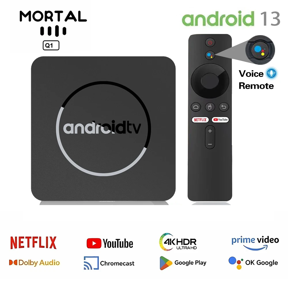 Mortal Q1 Smart TV Box Android13 Allwinner H313 Google Assistant 2GB16GB Dual 2.4G5.8GWifi Bluetooth 4KHDR10 Stream Media Player