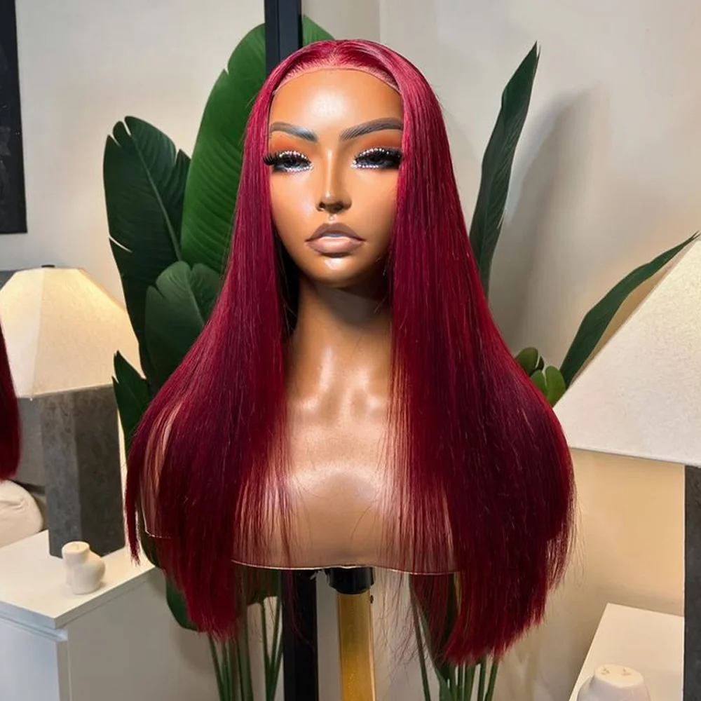 

30 Inch 99J Burgundy Colored 13x6 Straight Lace Front Wigs Human Hair 250%Density 13x4 HD Transparent Lace Pre Plucked For Women