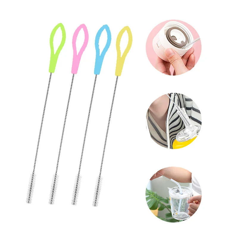 Suction Tube Brush Stainless Steel Soft Hair Brush Water Cup Baby Nylon Tube Straw Bottle Cleaning Brush Household Cleaning Tool