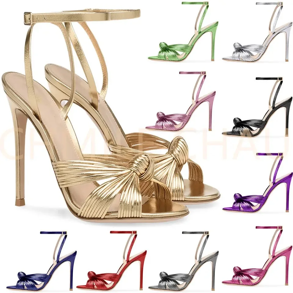 2024 New Hot Sale Womens European and American Ladies Plus Size Light Gold PU Stiletto Heel Sandals Fashion Banquet Party Shoes