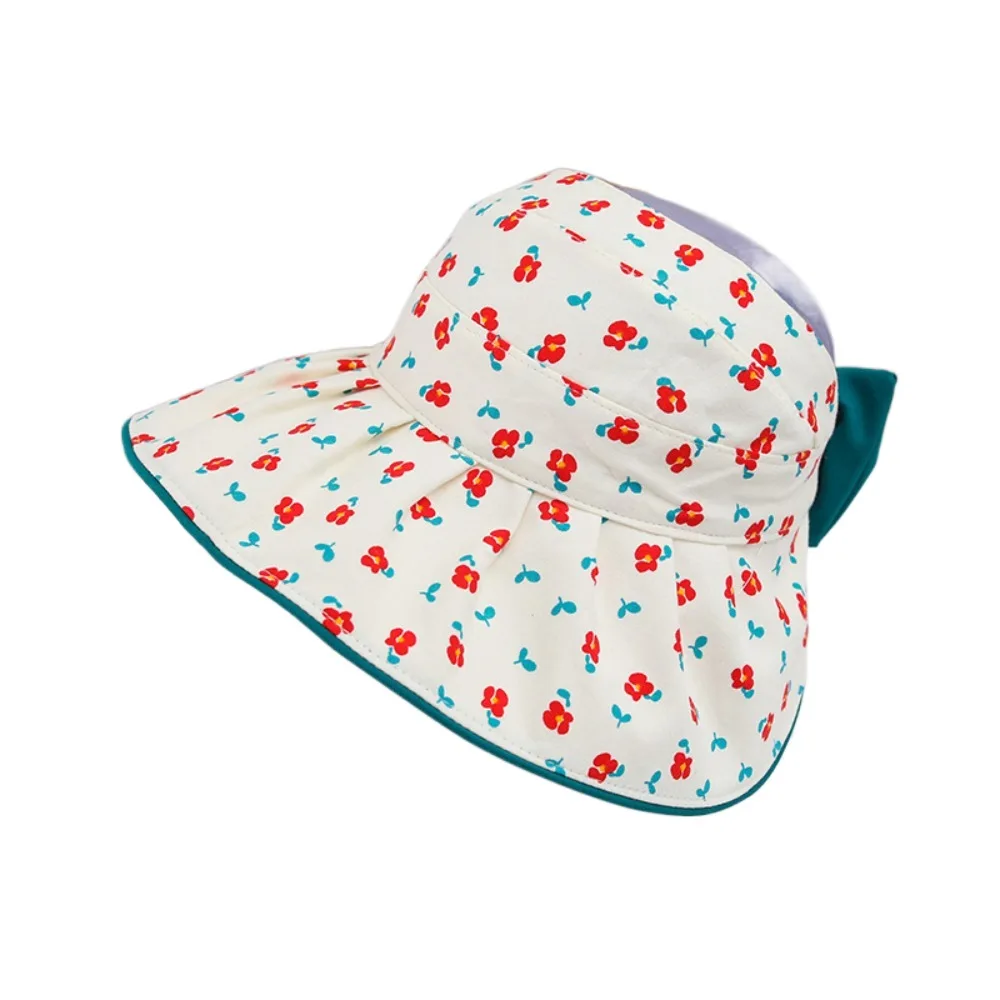 

Cute Korean Style Flower Bucket Cap Bowknot Cotton Baby Shading Hat Wide Brim Anti-UV Children's Fisherman Hat Boy