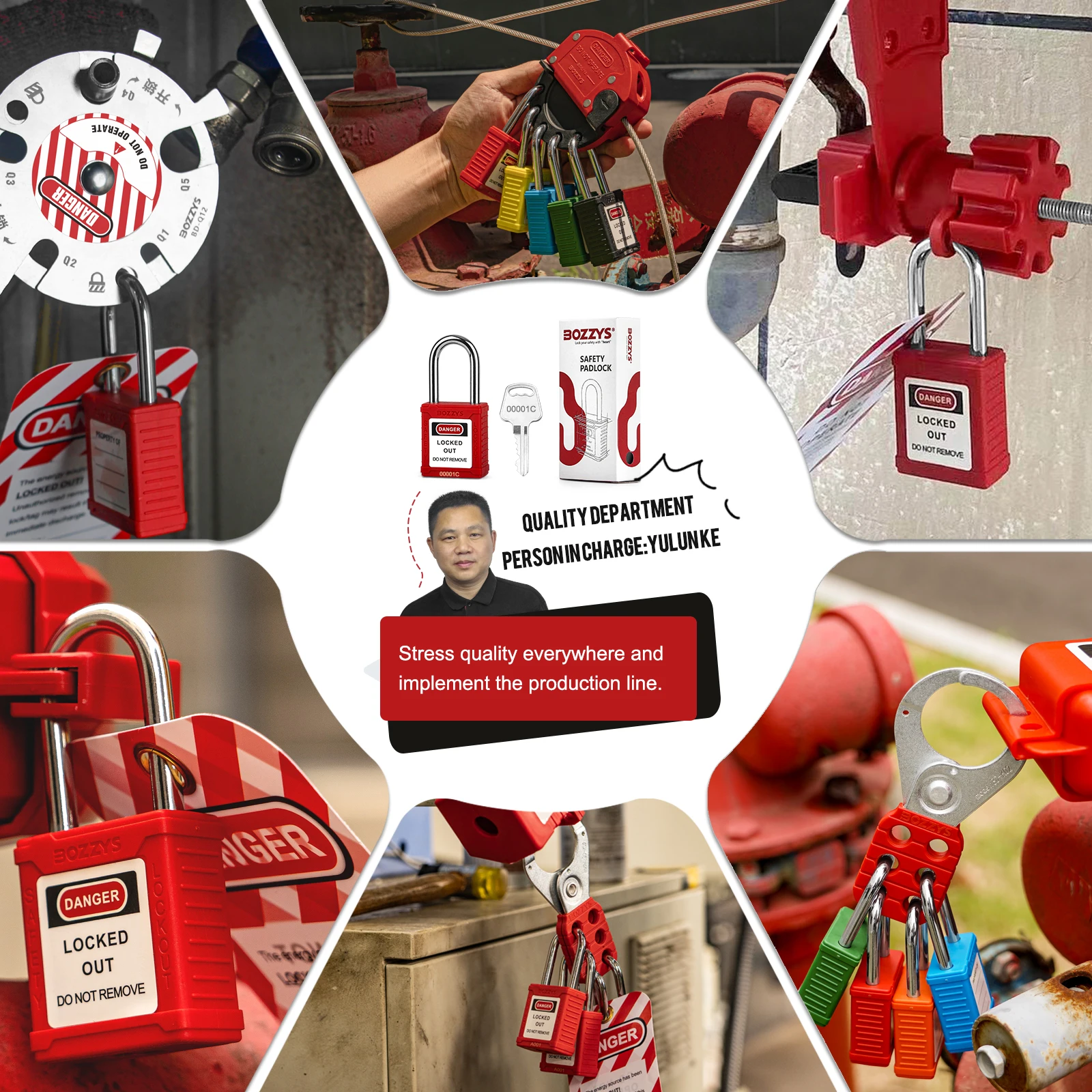 BOZZYS Safety Padlock Lockout Loto Locks Keyed Different with 2 Keys Plastic Body for Industrial Lockout-Tagout Kit Lock