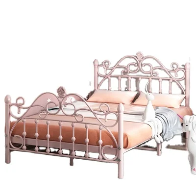 hb-Light Luxury Iron Bed European Simple Modern Princess Bed Ins Children's Girls Single and Double 1.5 and 1.8 Meters!