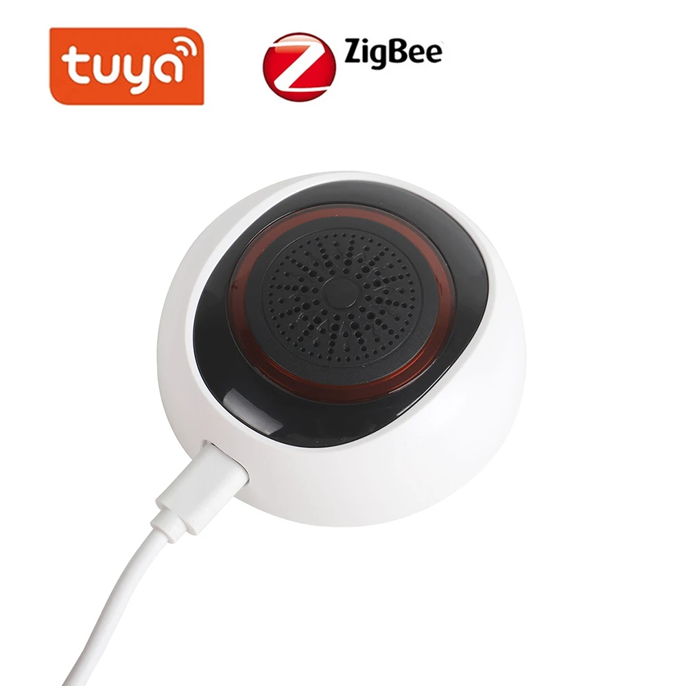

Сигнализация сирены Zigbee Tuya со стробоскопом — мгновенные оповещения через приложение, звук 100 дБ, двойное питание (аккумулятор/кабель для зарядки через USB)